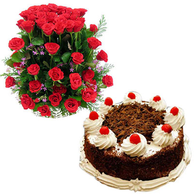 "Black forest cake -1kg, 50 Red Roses - Click here to View more details about this Product